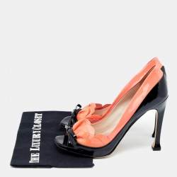 Miu Miu Black/Pink Patent Leather Bow Open Toe Pumps Size 40