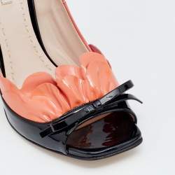 Miu Miu Black/Pink Patent Leather Bow Open Toe Pumps Size 40