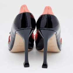 Miu Miu Black/Pink Patent Leather Bow Open Toe Pumps Size 40