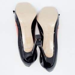 Miu Miu Black/Pink Patent Leather Bow Open Toe Pumps Size 40