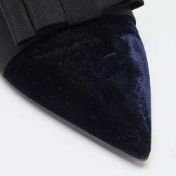 Pre Owned Miu Miu Navy Blue Velvet Bow Pointed Toe Loafers Size 40
