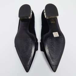 Pre Owned Miu Miu Navy Blue Velvet Bow Pointed Toe Loafers Size 40