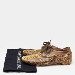 Miu Miu Yellow/Brown Snakeskin Embossed Patent Leather Derby Size 39