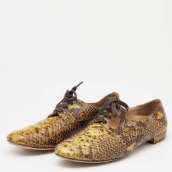Miu Miu Yellow/Brown Snakeskin Embossed Patent Leather Derby Size 39