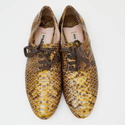 Miu Miu Yellow/Brown Snakeskin Embossed Patent Leather Derby Size 39