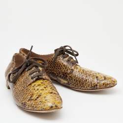 Miu Miu Yellow/Brown Snakeskin Embossed Patent Leather Derby Size 39