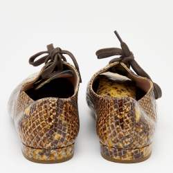 Miu Miu Yellow/Brown Snakeskin Embossed Patent Leather Derby Size 39