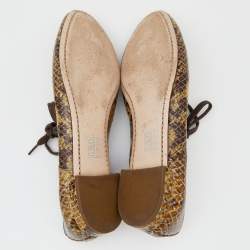 Miu Miu Yellow/Brown Snakeskin Embossed Patent Leather Derby Size 39