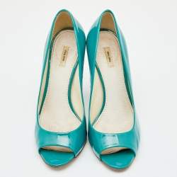 Miu Miu Green Patent Leather Peep Toe Pumps Size 37.5