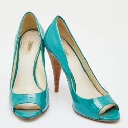 Miu Miu Green Patent Leather Peep Toe Pumps Size 37.5