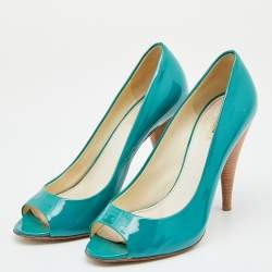 Miu Miu Green Patent Leather Peep Toe Pumps Size 37.5