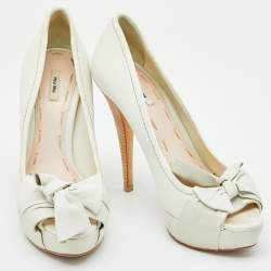 Miu Miu White Leather Bow Platform Pumps Size 37.5