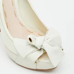 Miu Miu White Leather Bow Platform Pumps Size 37.5
