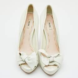Miu Miu White Leather Bow Platform Pumps Size 37.5