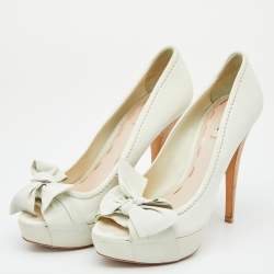 Miu Miu White Leather Bow Platform Pumps Size 37.5