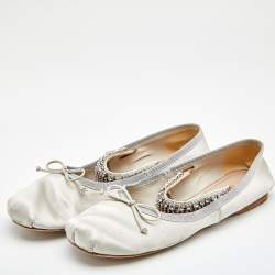 مملوكة مسبقًا حذاء باليرينا فلات ميو ميو ساتان رصاصي داكن سير مزخرف كريستال مقاس 40