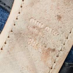 Pre Owned حذاء فلات باليه ميو ميو جلد ودنيم أزرق / أسود مزين بإبزيم مقاس 39.5