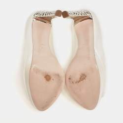 مملوكة مسبقًا Miu Miu Ivory Satin Crystal Embellished Heel Peep-Toe Platform Pumps Size 36.5
