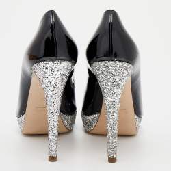 Miu Miu Black Patent Leather Glitter Peep Toe Platform Pumps Size 40