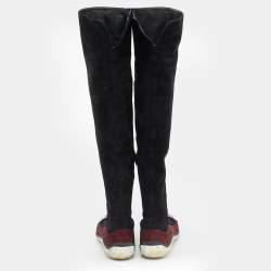 Pre Owned Miu Miu Black/Burgundy Suede Crystal Embellished Over The Knee Boots Size 39