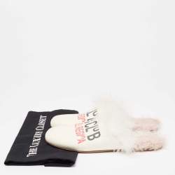 Pre Owned Miu Miu White Canvas And Fur Mule Flats Size 37
