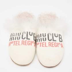 Pre Owned Miu Miu White Canvas And Fur Mule Flats Size 37