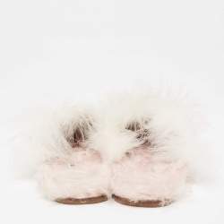 Pre Owned Miu Miu White Canvas And Fur Mule Flats Size 37