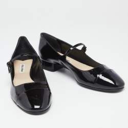 Pre Owned  Miu Miu Black Patent Leather Cap Tor Mary Jane Ballet Flats Size 36