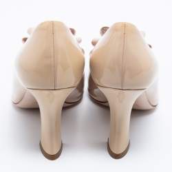 Pre Owned Miu Miu Beige Patent Leather Bow Peep Toe Pumps Size 39