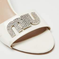 Miu Miu  White Patent Crystal Embellished Slide Sandals Size 40