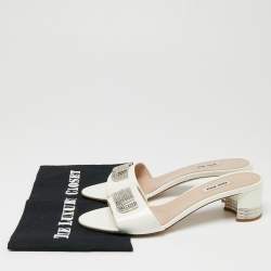Miu Miu  White Patent Crystal Embellished Slide Sandals Size 40