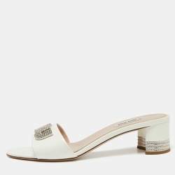 Miu Miu  White Patent Crystal Embellished Slide Sandals Size 40