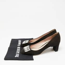 Pre Owned Miu Miu  Brown Suede Crystal Embellished Peep Toe Pumps Size 37.5