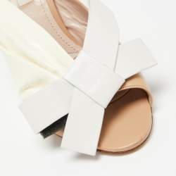 Miu Miu Tri-Color Ruched Patent and Leather Bow Open-Toe Mules Size 40