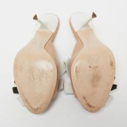 Miu Miu Tri-Color Ruched Patent and Leather Bow Open-Toe Mules Size 40