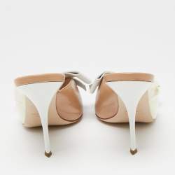 Miu Miu Tri-Color Ruched Patent and Leather Bow Open-Toe Mules Size 40