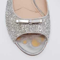 Miu Miu Silver Coarse Glitter Embellished Slide Sandals Size 41