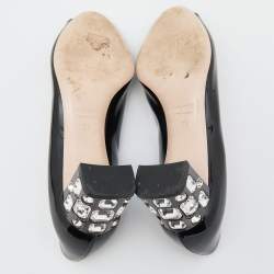 Pre Owned Miu Miu Black Patent Leather Crystal Embellished Block Heel Peep Toe Pumps Size 36