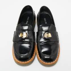 Pre Owned حذاء لوفرز ميو ميو جلد أسود سليب أون مقاس 36