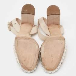 مملوكة مسبقًا Miu Miu Beige Suede Crystal Embellished Platform Ankle-Strap Sandals Size 39.5 