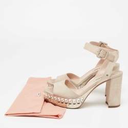 مملوكة مسبقًا Miu Miu Beige Suede Crystal Embellished Platform Ankle-Strap Sandals Size 39.5 