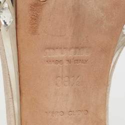 مملوكة مسبقًا Miu Miu Beige Suede Crystal Embellished Platform Ankle-Strap Sandals Size 39.5 
