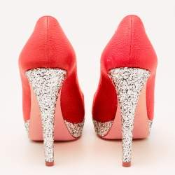 Miu Miu Neon Pink Leather And Glitter Peep Toe Platform Pumps Size 38.5