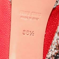 Miu Miu Neon Pink Leather And Glitter Peep Toe Platform Pumps Size 38.5