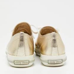 Pre Owned Miu Miu Gold Leather Crystal Embellished Cap Toe Sneakers Size 38.5 