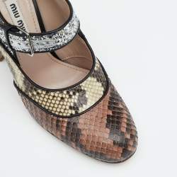 Miu Miu Multicolor Glitter and Python Mary Jane Block Heel Pumps Size 35