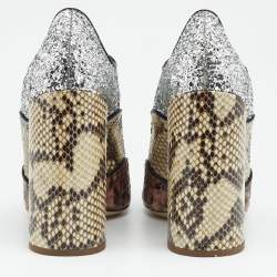 Miu Miu Multicolor Glitter and Python Mary Jane Block Heel Pumps Size 35