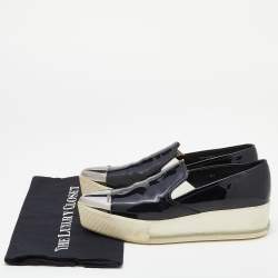 Pre Owned Miu Miu Black Patent Leather Metal Cap Pointed Toe Platform Slip On Sneakers Size 41