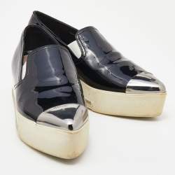 Pre Owned Miu Miu Black Patent Leather Metal Cap Pointed Toe Platform Slip On Sneakers Size 41