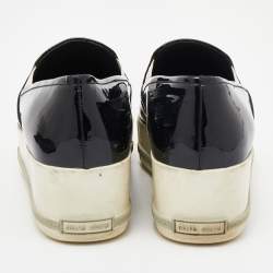 Pre Owned Miu Miu Black Patent Leather Metal Cap Pointed Toe Platform Slip On Sneakers Size 41